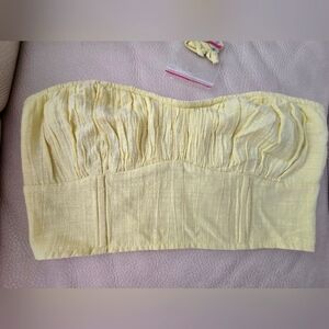American Eagle Yellow Strap Women's Top Bustie Crop Strapless Lemon Size L